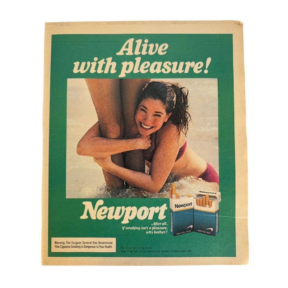 Vintage 1983 Newport Cigarettes Girl in Bathing Suit Advertisement Print Ad